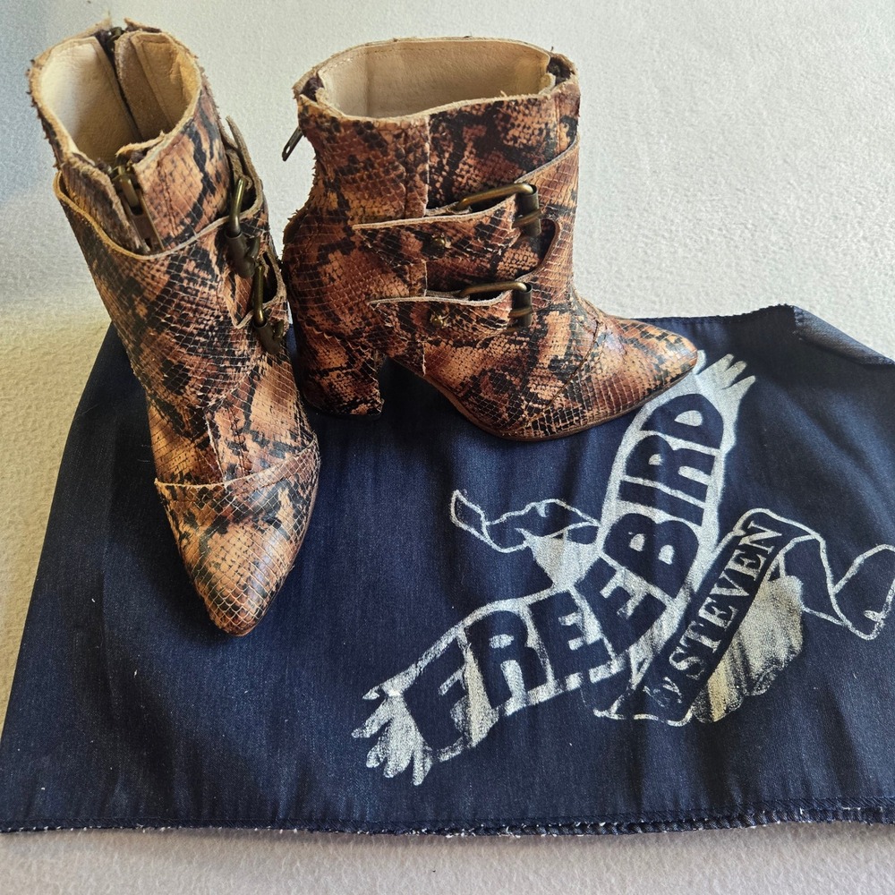Freebird by Steven Brown Snake Print Pointed Toe Ankle Boots